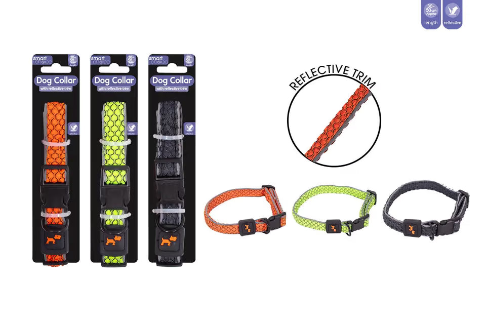 SIZE MEDIUM REFLECTIVE TEXTURED DOG COLLAR 30-50CM