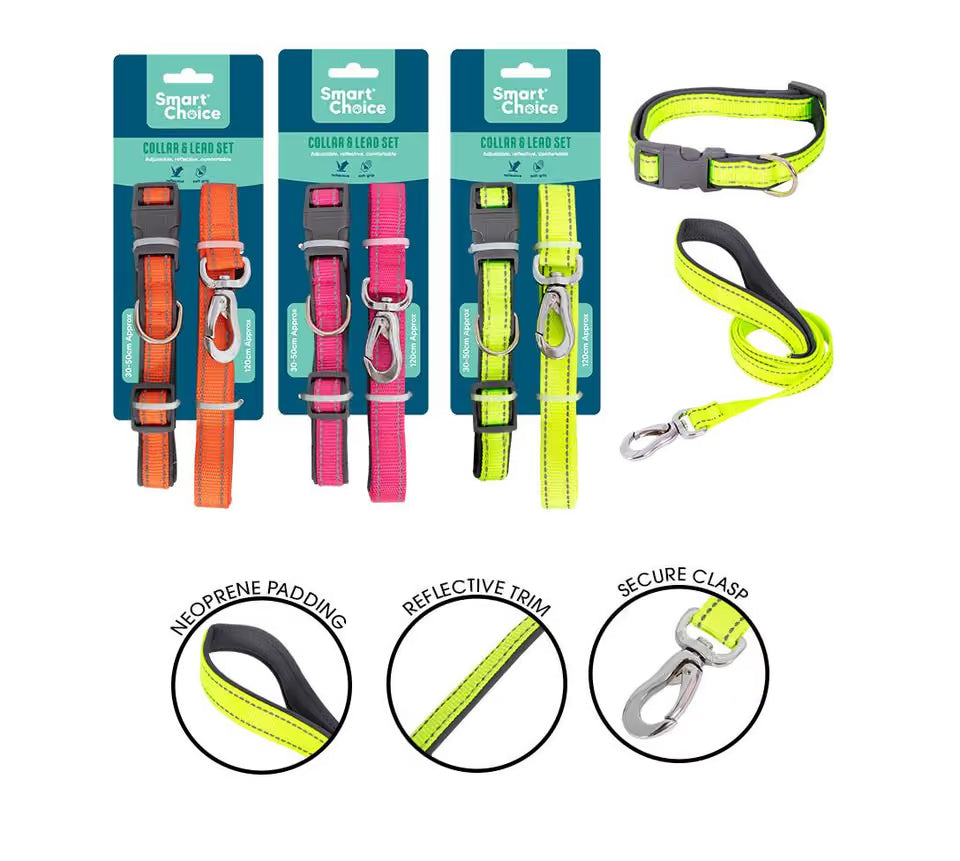 SIZE MEDIUM REFLECTIVE SOFT TOUCH DOG LEAD & COLLAR