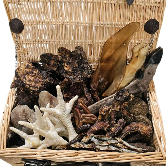 FureverPets 50 Mixed Pieces of Natural Dog Treats Bundle - Lamb Buffalo Beef Roe Sprats Duck Chicken - Healthy No Additives