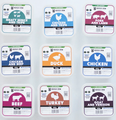 500g Mersey Raw premium raw dog food single packs