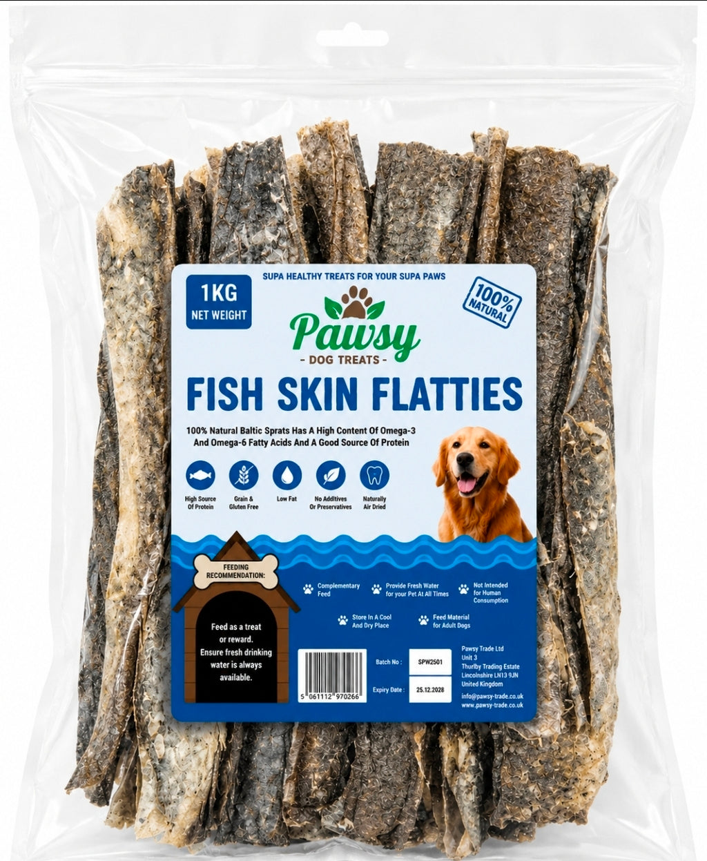 1kg fish skin flatties natural dog treats