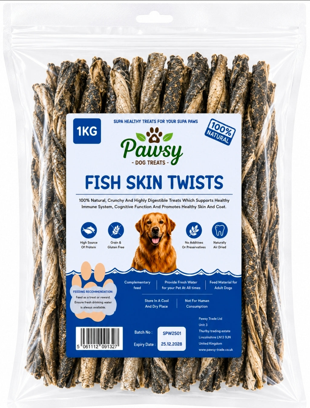 1kg fish skin twists natural dog treats